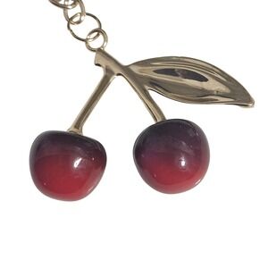 Cherry Keychain Charm Purse Bag Accessory Gold Tone Red‎ Ombre Cute